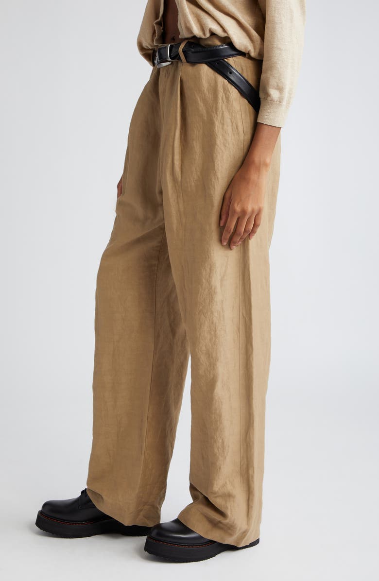 R13 Pleated Wide Leg Linen Blend Trousers, Alternate, color, Khaki