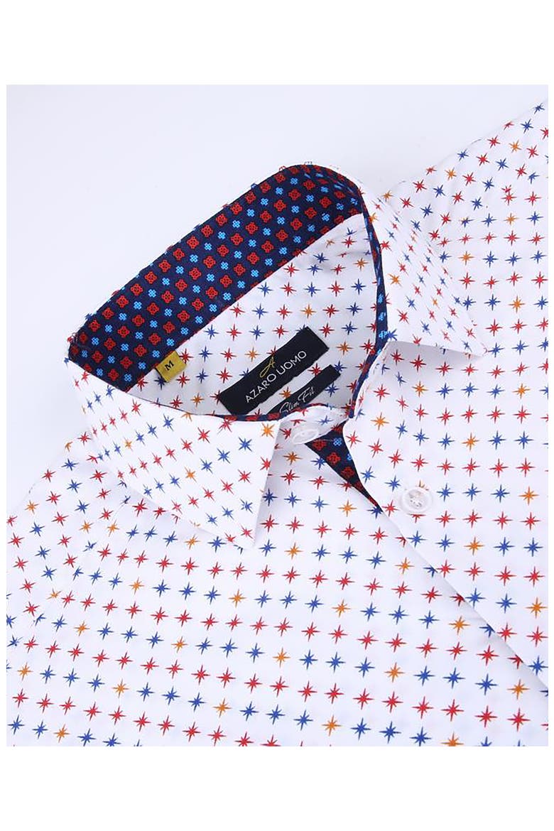 Slim Fit Star Print Performance Button-Up Shirt, Alternate, color, WHITE