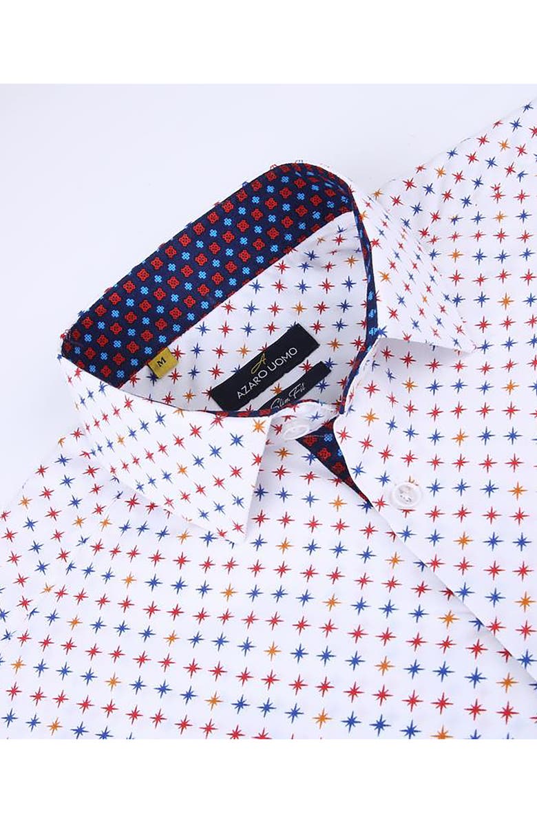 Azaro Uomo Slim Fit Star Print Performance Button-Up Shirt, Alternate, color, White