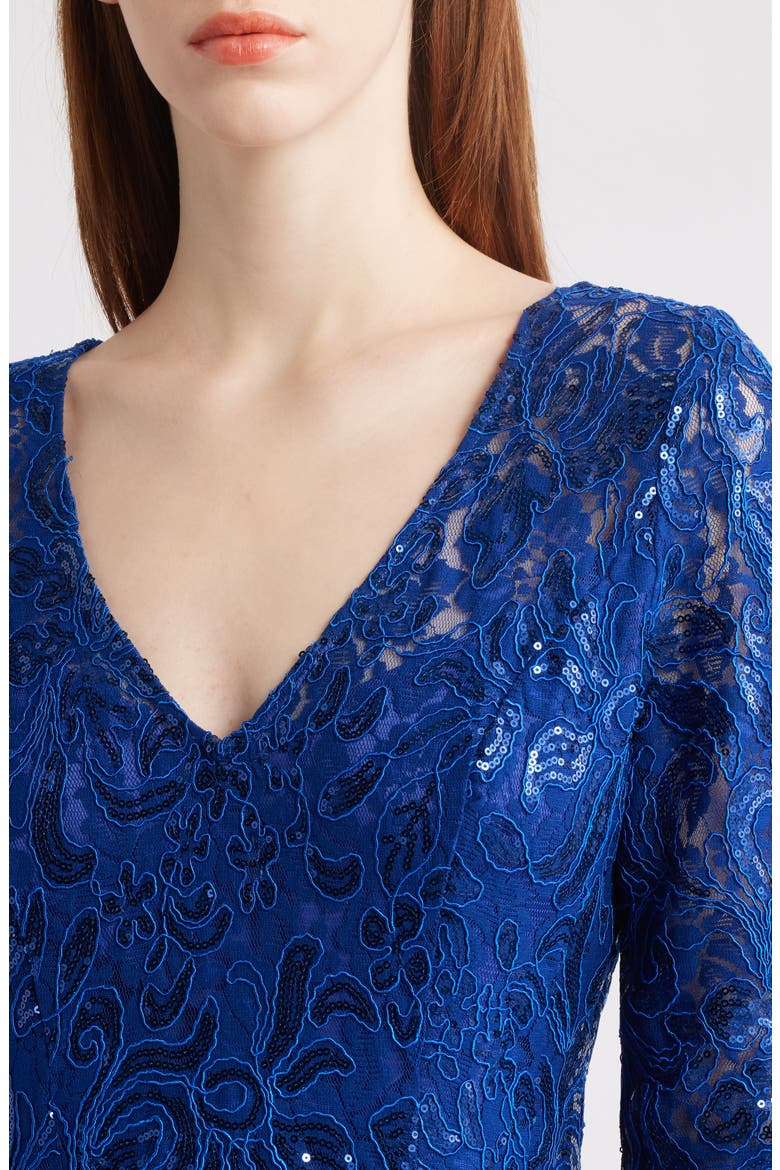 Beaded Sequin Long Sleeve Gown, Alternate, color, DEEP ROYAL