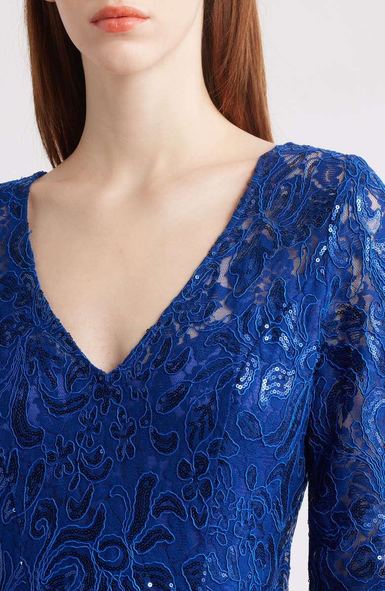 Tahari ASL Beaded Sequin Long Sleeve Gown, Alternate, color, Deep Royal