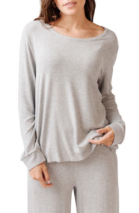 Rib Long Sleeve Knit Pajama Top