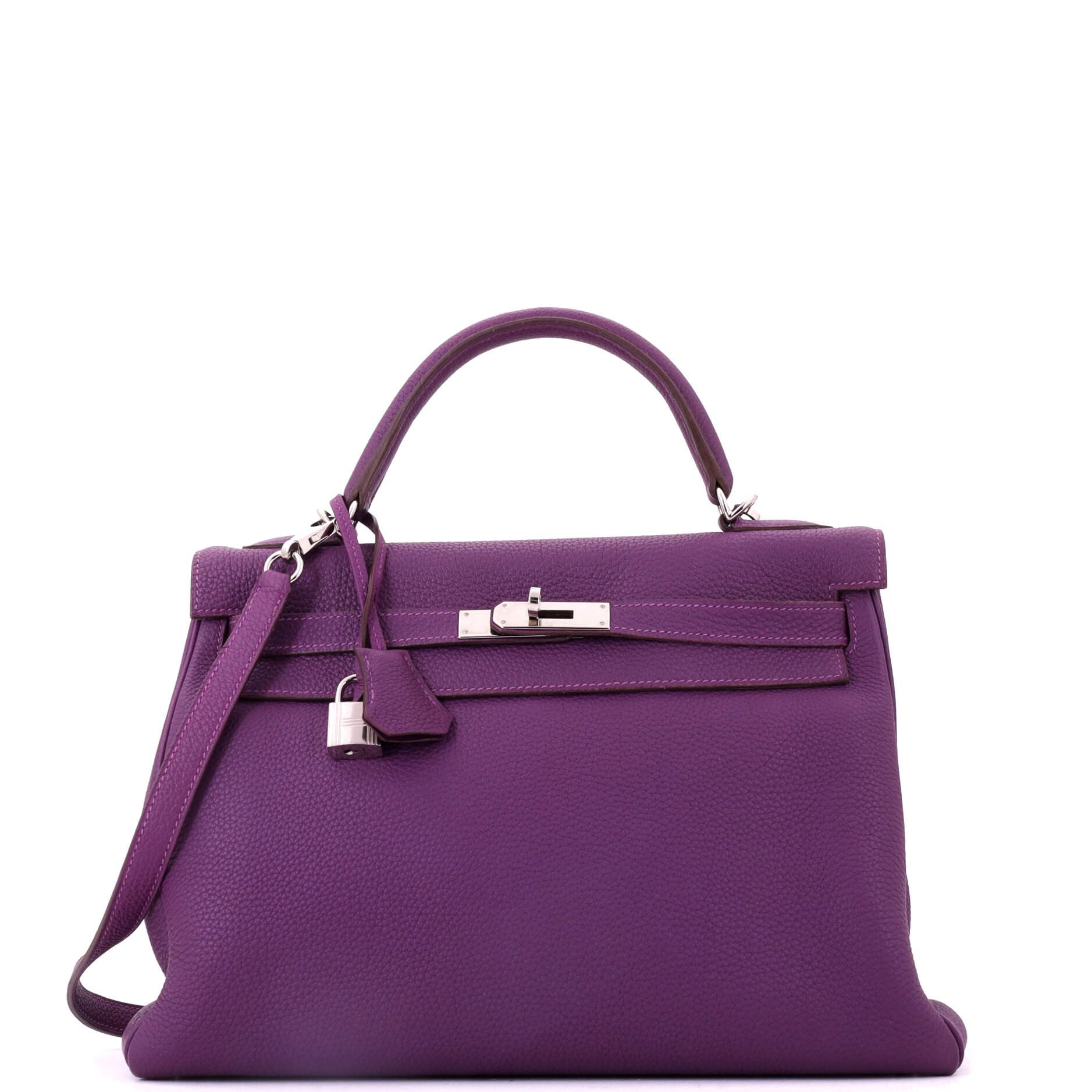 Pre-Owned Hermes Kelly Handbag Purple Togo with Palladium Hardware 32, Main, color, Anemone