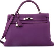 Pre-Owned Hermes Kelly Handbag Purple Togo with Palladium Hardware 32
