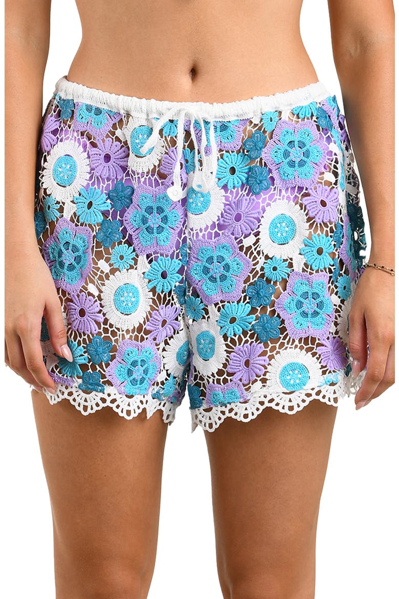 Happy Open Stitch Cover-Up Shorts, Alternate, color, LAGOON