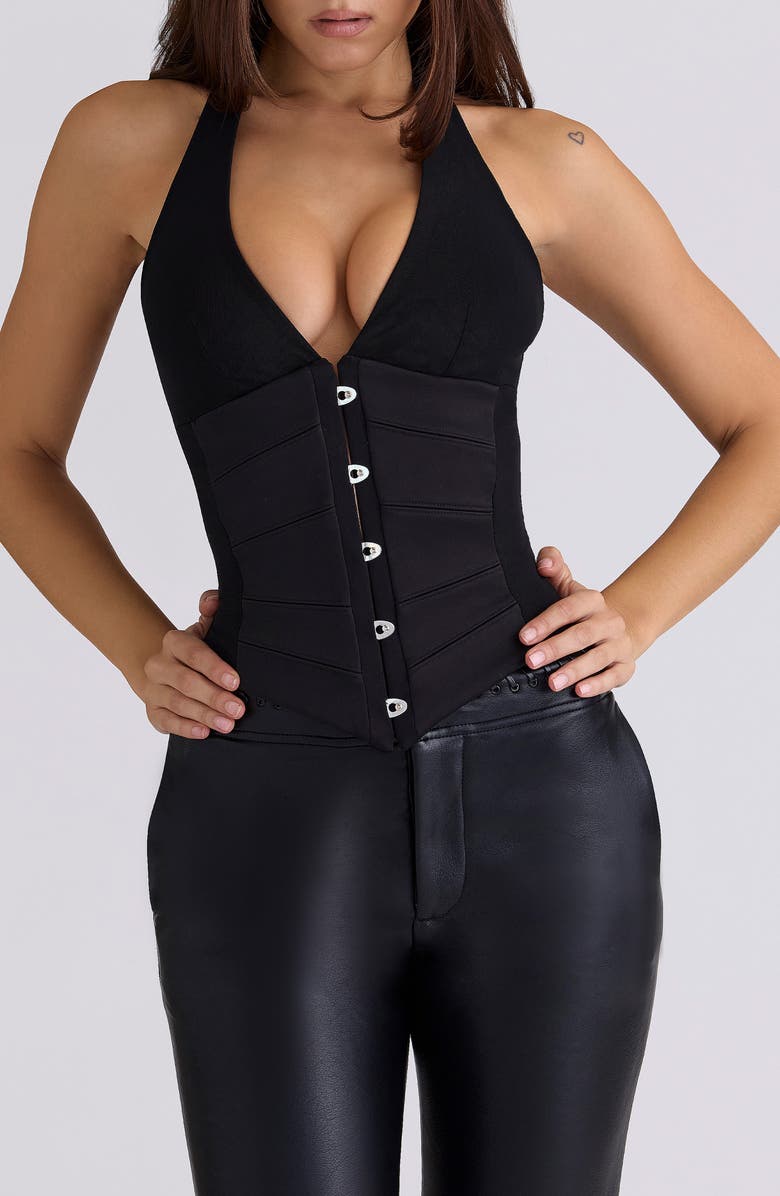 HOUSE OF CB Lia Black Corset Top, Main, color, Black