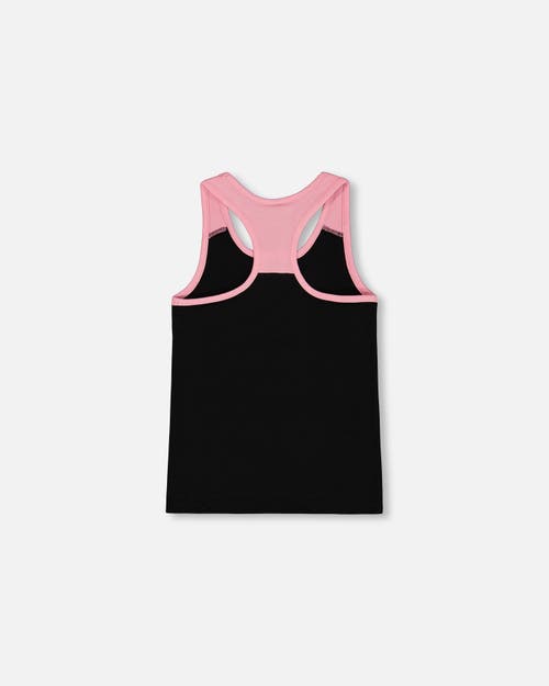 Deux Par Deux Little Girl's Organic Cotton Racerback Tank Top Black And Candy Machine In Black And Candy Machine