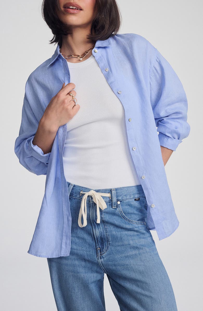 Mavi Jeans Oversize Linen Button-Up Shirt, Main, color, Blue Heron