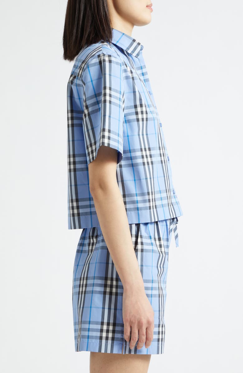 Burberry Abby Check Short Sleeve Button-Up Shirt, Alternate, color, Cornflower Blue Checkered