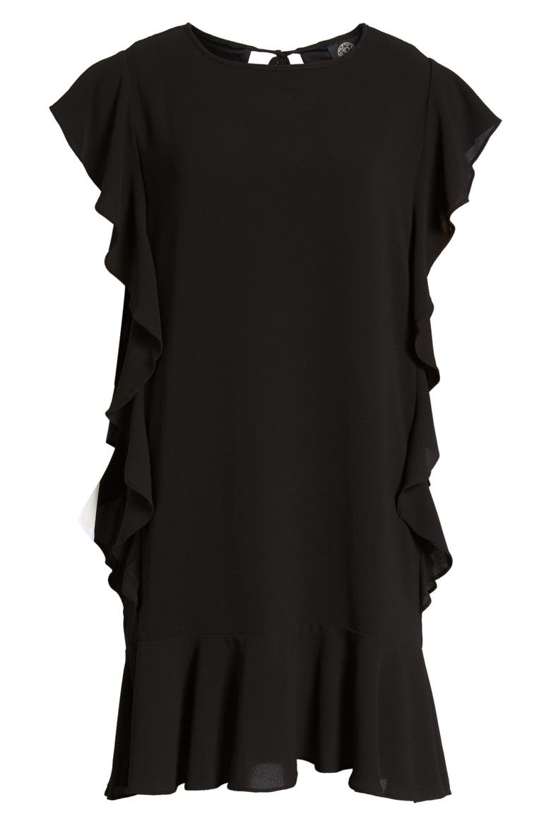Flutter Sleeve Shift Dress, Alternate, color, BLACK