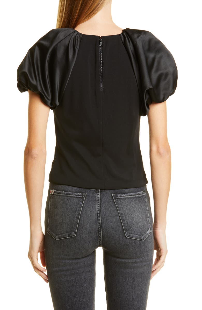 Alice + Olivia Cici Satin Puff Sleeve Top, Alternate, color, 