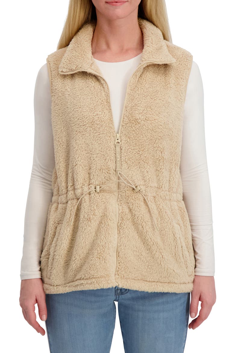 Faux Shearling Zip Front Vest, Main, color, KHAKI