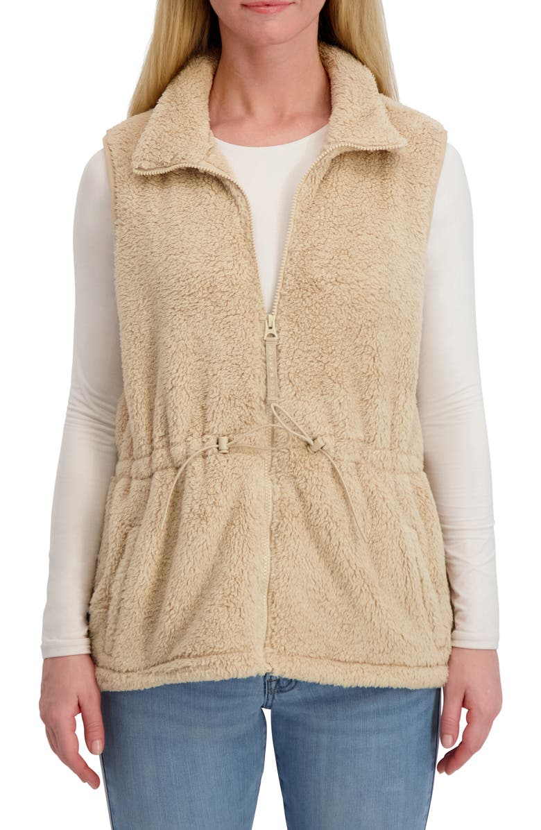 Lucky Brand Faux Shearling Zip Front Vest, Main, color, Khaki