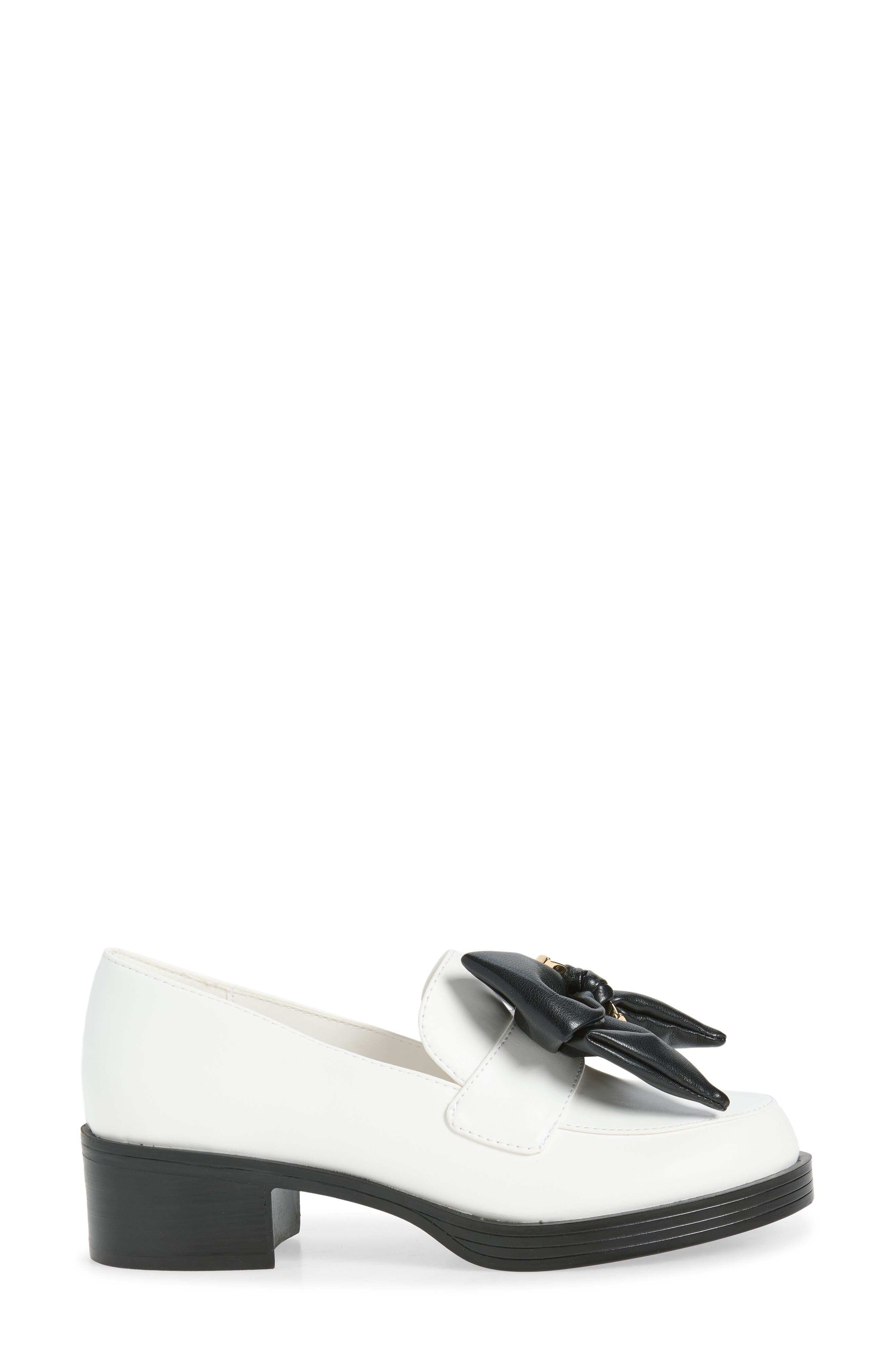 Camilia Fan Bow Loafer, Alternate, color, BRIGHT WHITE/ BLACK