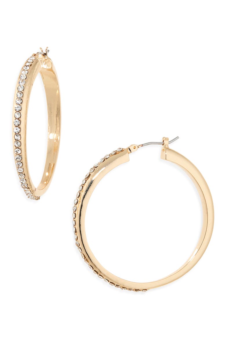Pavè Stone Hoop Earrings, Main, color, GOLD TONE
