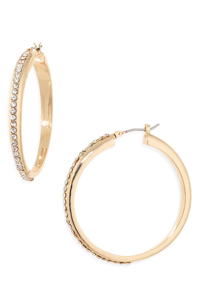 Vince Camuto Pavè Stone Hoop Earrings, Main, color, Gold Tone