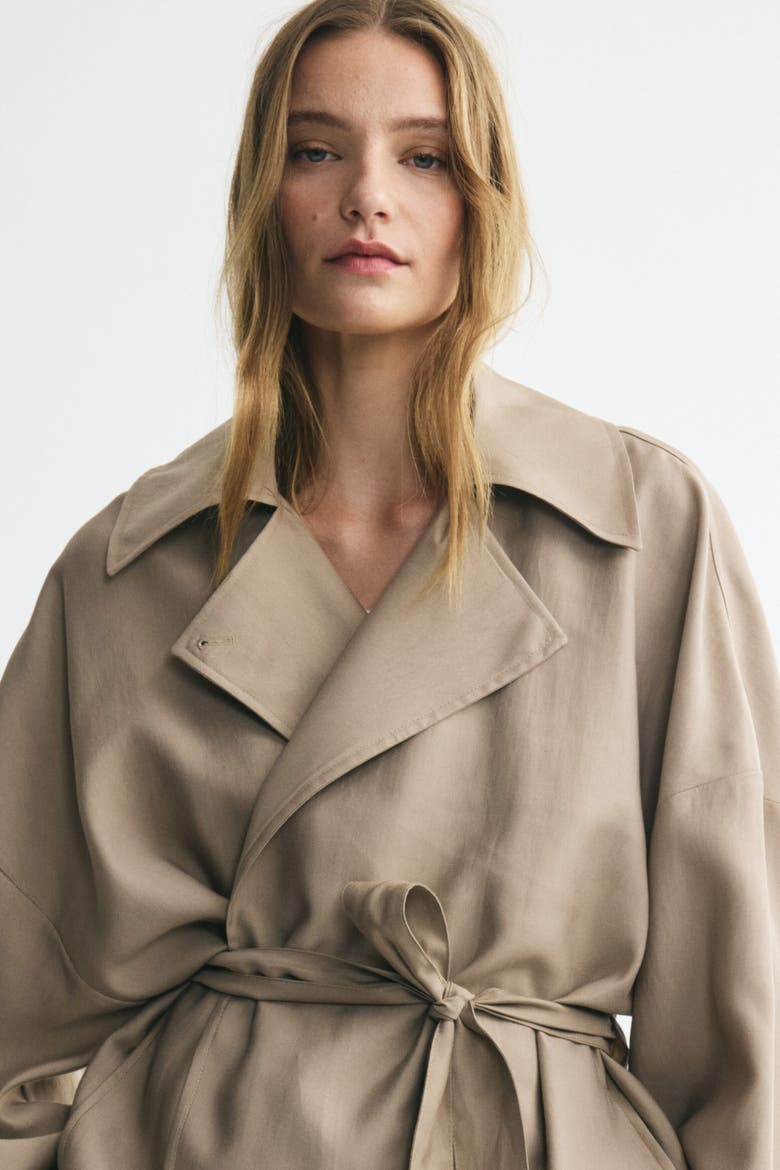 Short Lyocell-Blend Trench Coat, Alternate, color, Beige