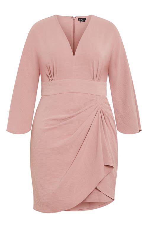 City Chic Malani Pleated Long Sleeve Sheath Dress In Pink