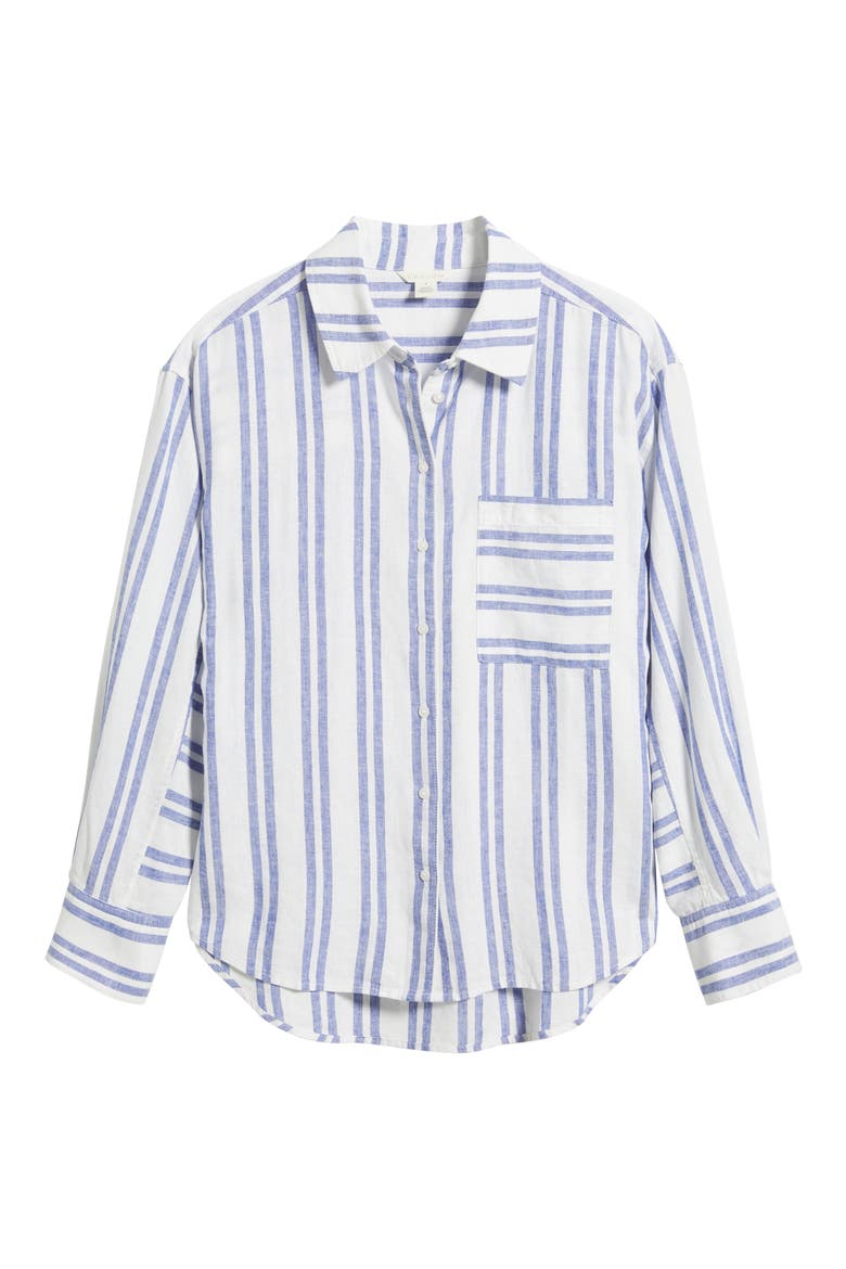 Stripe Linen Blend Button-Up Shirt, Alternate, color, WHITE- BLUE TARYN STRIPE