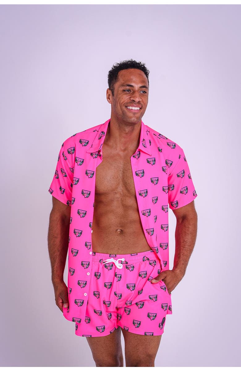 OOSC Baewatch Neon Pink Men's Swim Shorts, Alternate, color, Pink