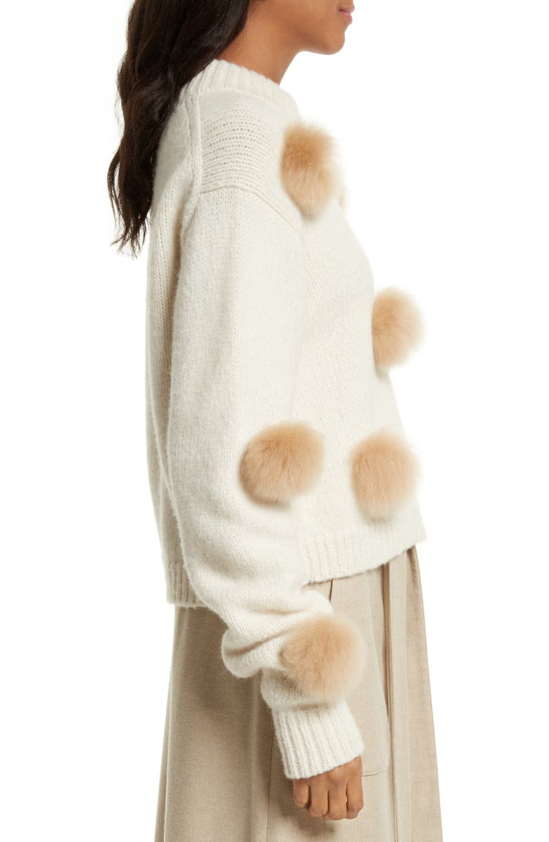 Tibi Genuine Alpaca Fur Trim Pompom Sweater, Alternate, color, 