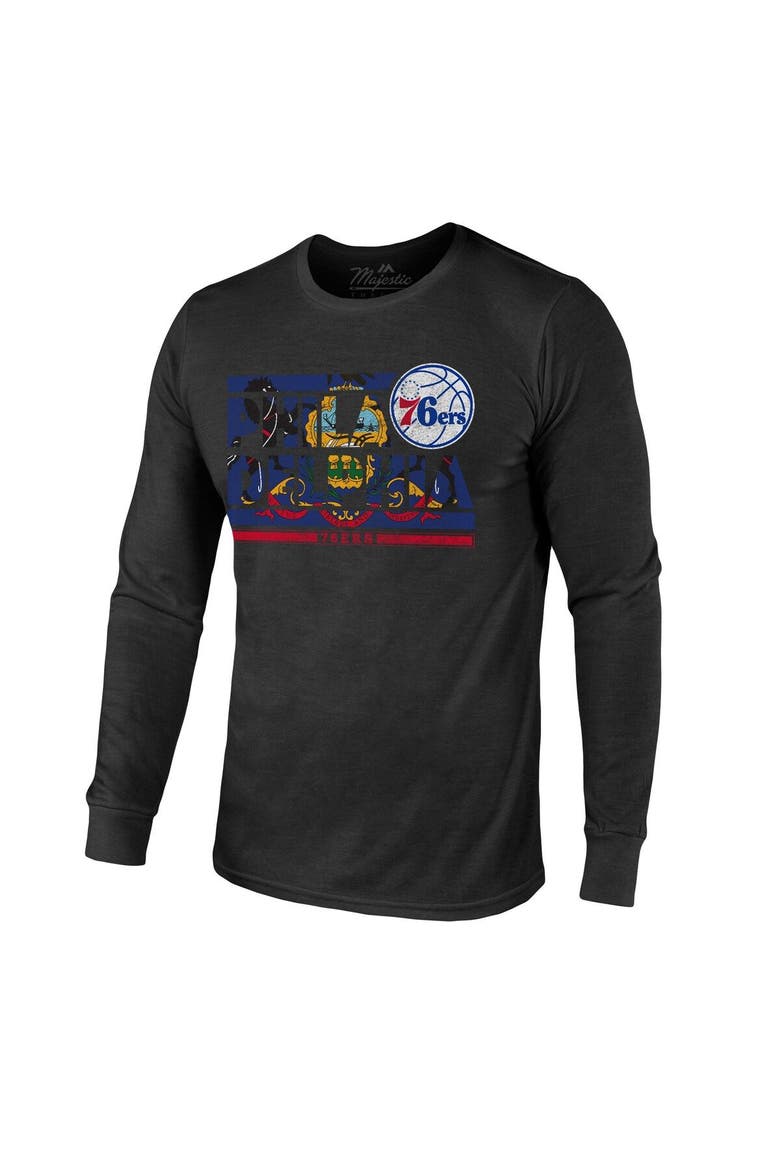 Men's Majestic Threads Black Philadelphia 76ers City and State Tri-Blend Long Sleeve T-Shirt, Alternate, color, Black