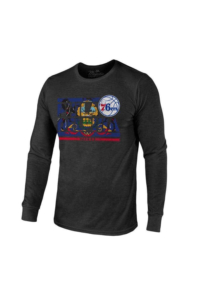 Majestic Threads Men's Majestic Threads Black Philadelphia 76ers City and State Tri-Blend Long Sleeve T-Shirt, Alternate, color, Black