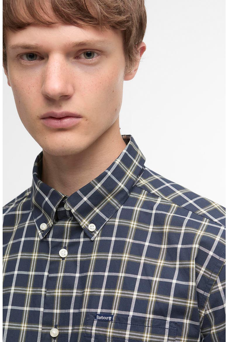 Bramham Tailored Fit Plaid Cotton Button-Down Shirt, Alternate, color, NAVY