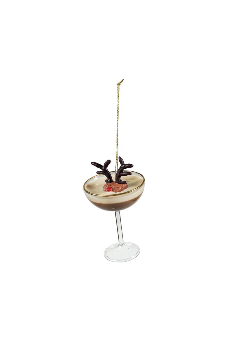 Glass Espresso Martini Ornament with Deer Head, Main, color, Cream and Brown