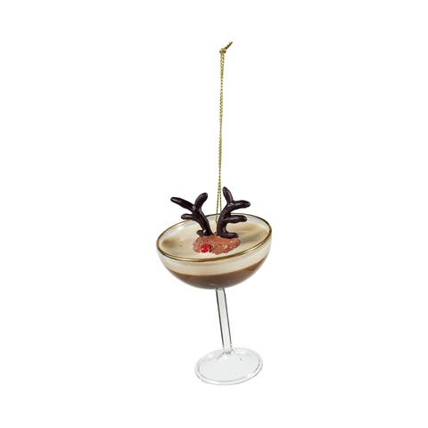 Glass Espresso Martini Ornament with Deer Head