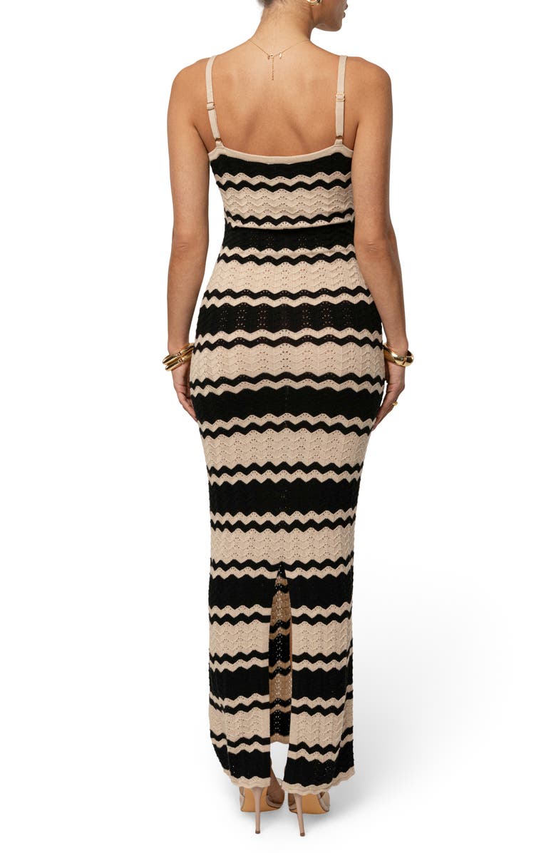 JLUXLABEL Azula Pointelle Stripe Maxi Sweater Dress, Alternate, color, Black