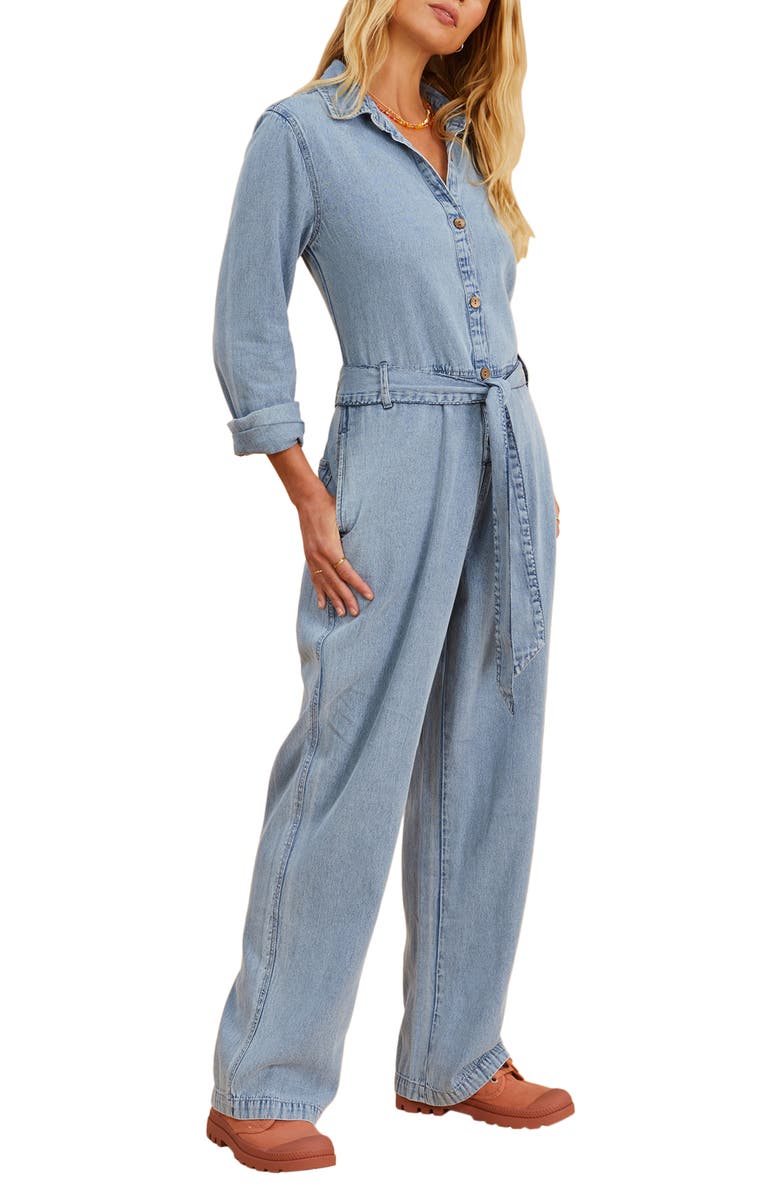 Billabong x The Salty Blonde Sunday Uniform Long Sleeve Denim Jumpsuit, Alternate, color, 