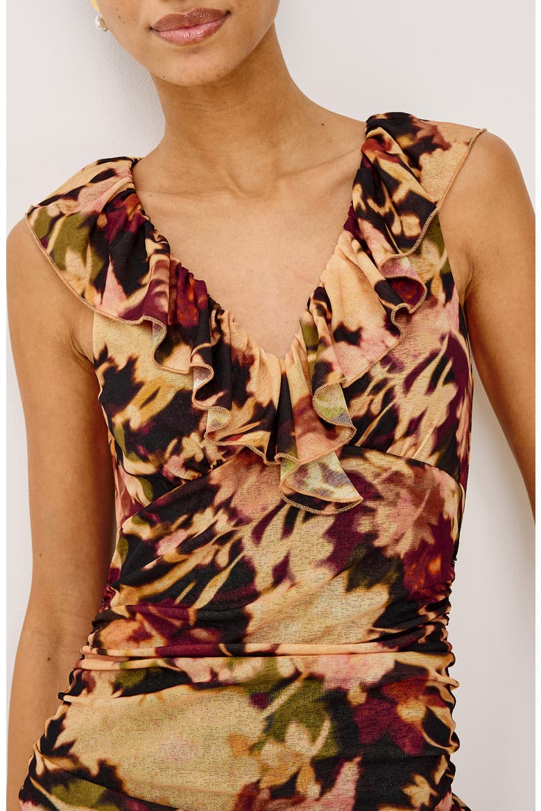 Veda Ruffle V-Neck Maxi Dress, Alternate, color, DARK FLORA