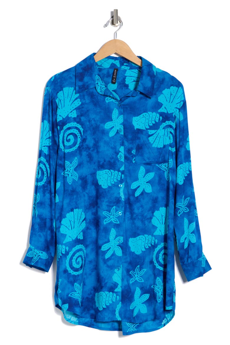 Long Sleeve Cover-Up Button-Up Shirt, Alternate, color, BLUE OCEAN
