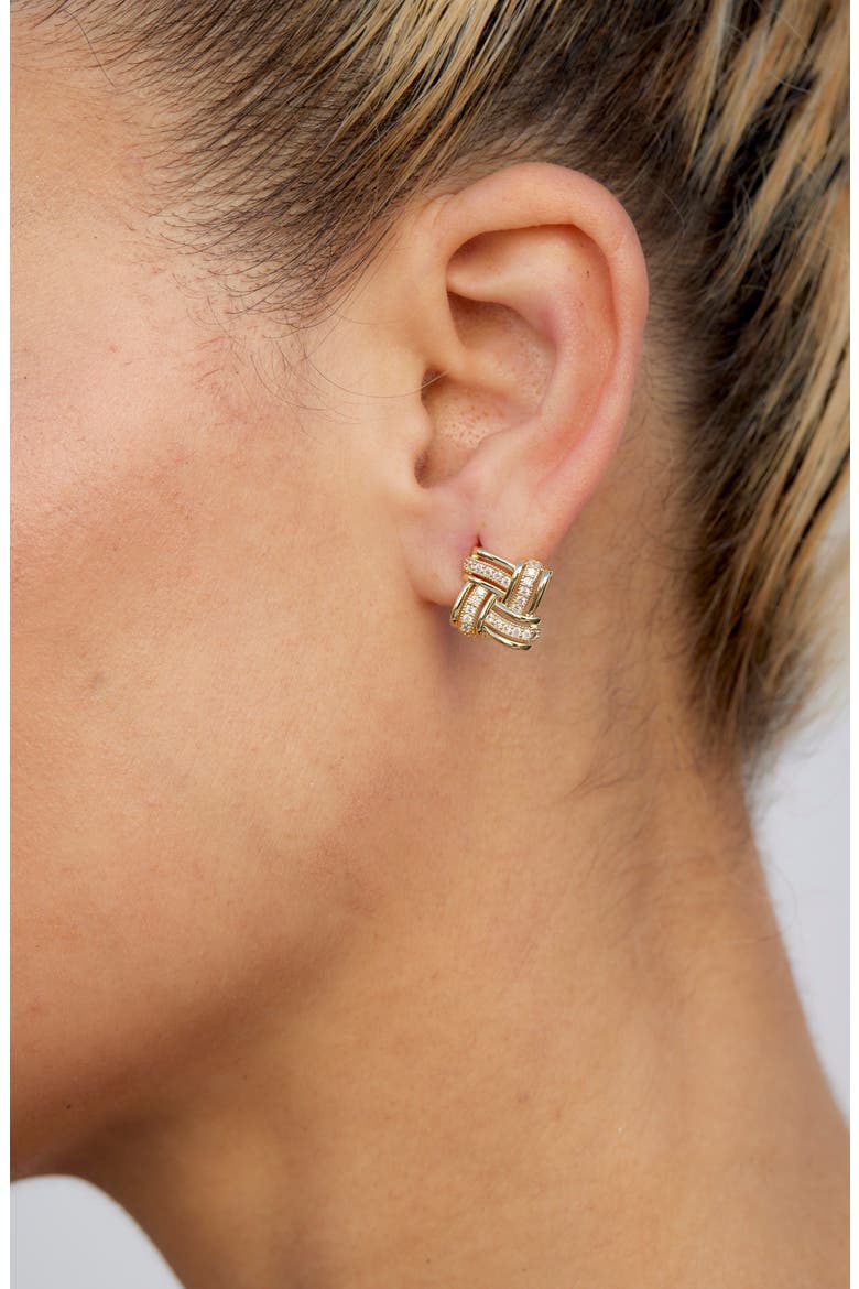 Woven Cubic Zirconia Square Stud Earrings, Alternate, color, YELLOW