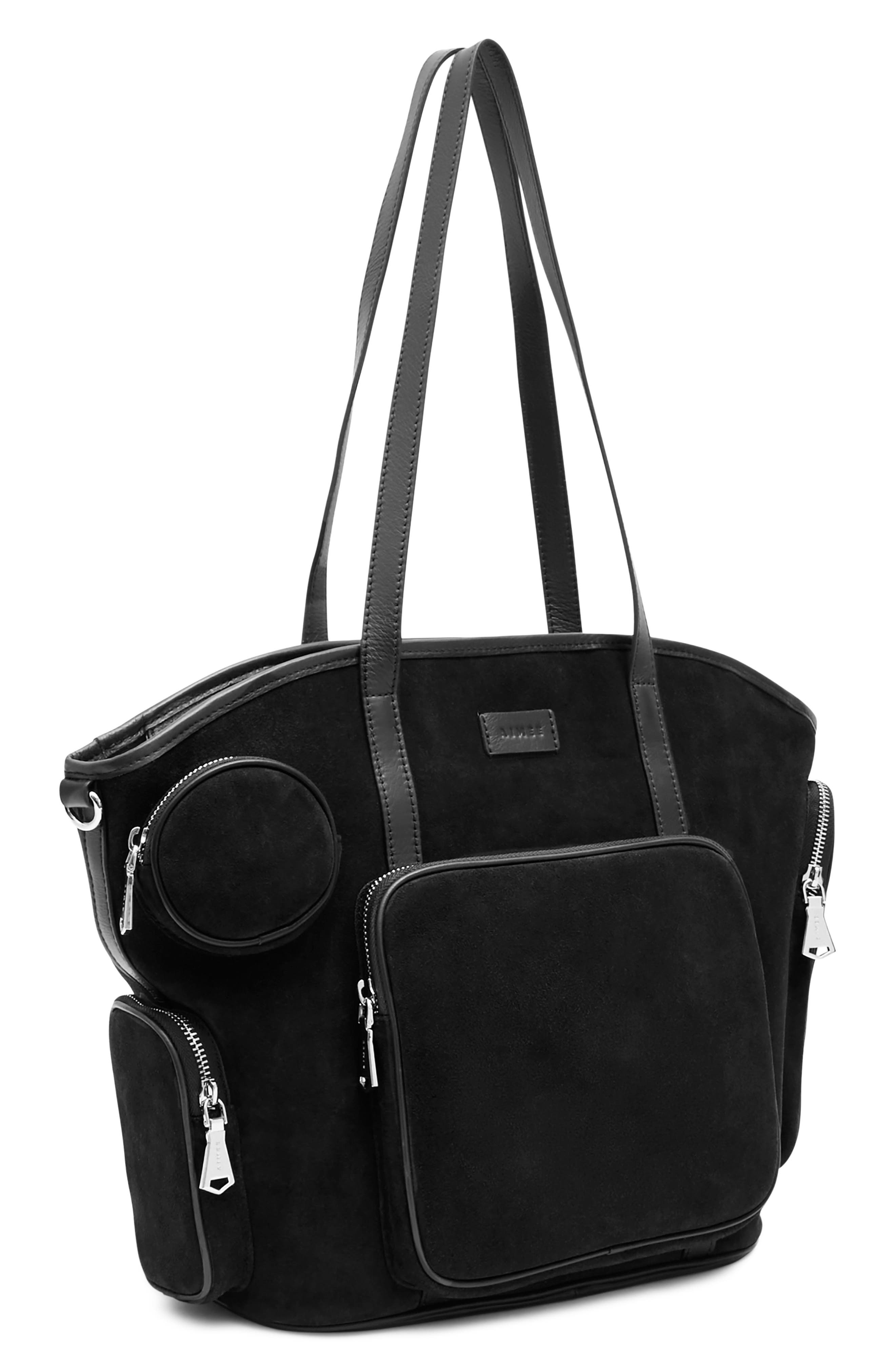 The Skipper Cargo Leather Tote, Alternate, color, BLACK SUEDE