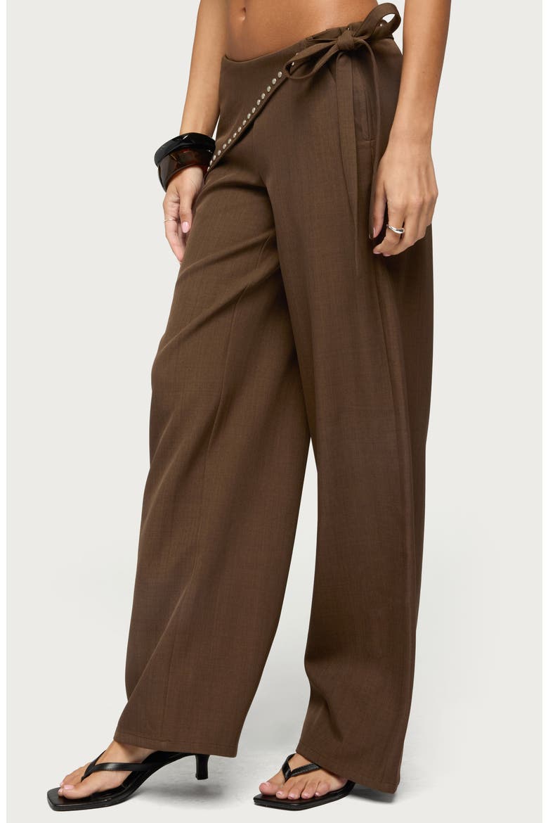 Avery Studded Foldover Low Rise Wide Leg Pants, Alternate, color, BROWN