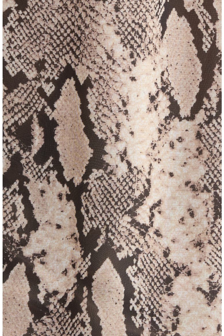 Ruffle Sleeve Faux Snakeskin Tie Neck Top, Alternate, color, NATURAL CLAY MULT