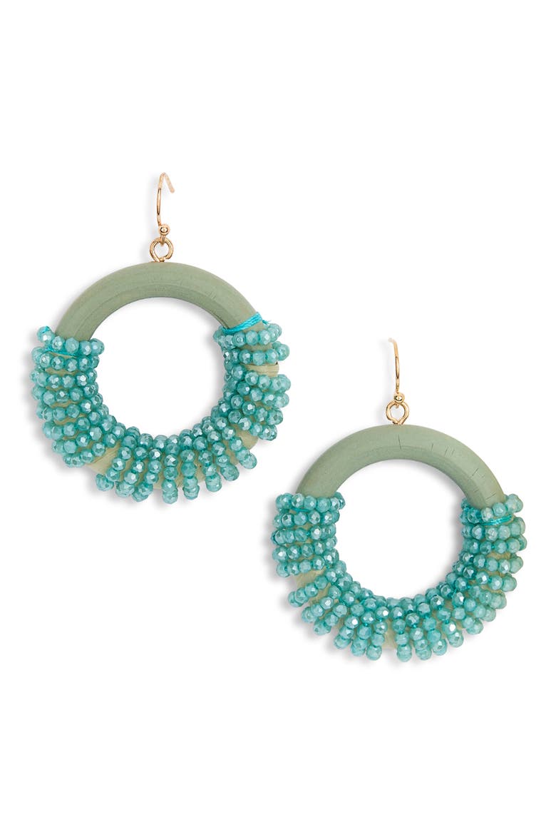 Beaded Circle Drop Earrings, Main, color, GOLD/ MINT