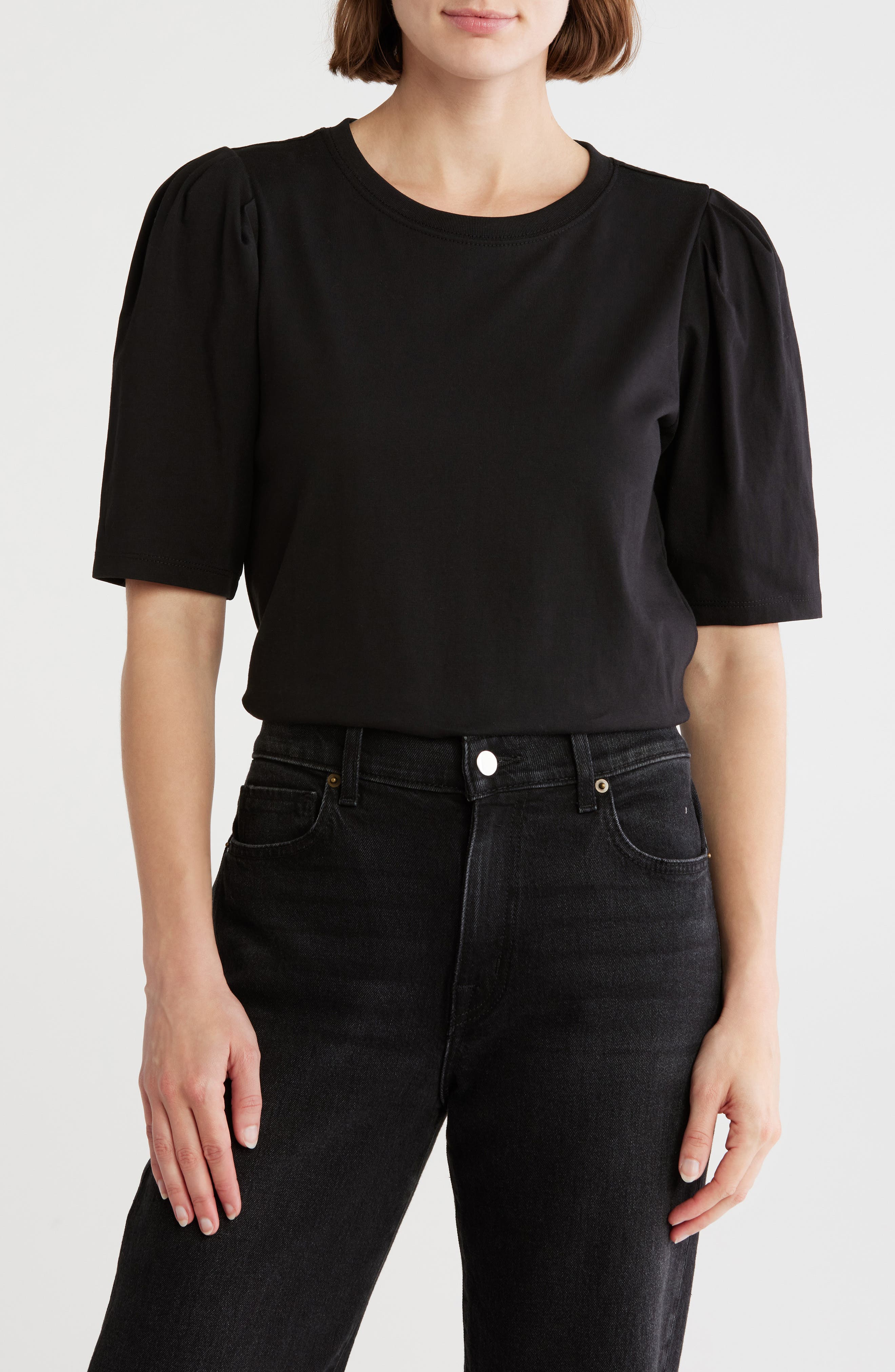 ELIE ELIE TAHARI Puff Elbow Sleeve Crop T-Shirt