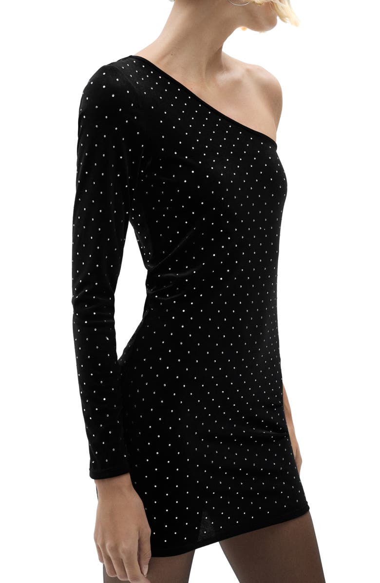 MANGO One-Shoulder Crystal Detail Velvet Dress, Alternate, color,