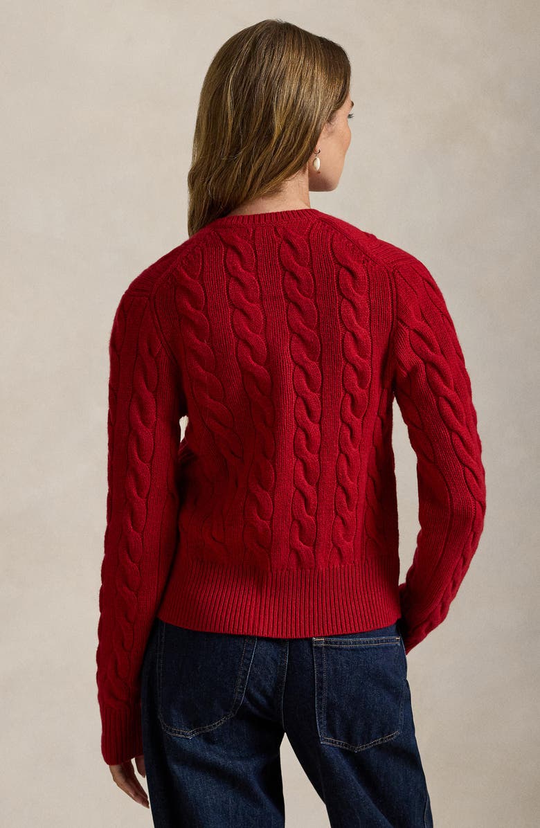 Polo Ralph Lauren Cable Knit Wool & Cashmere Cardigan, Alternate, color, Fireside Red