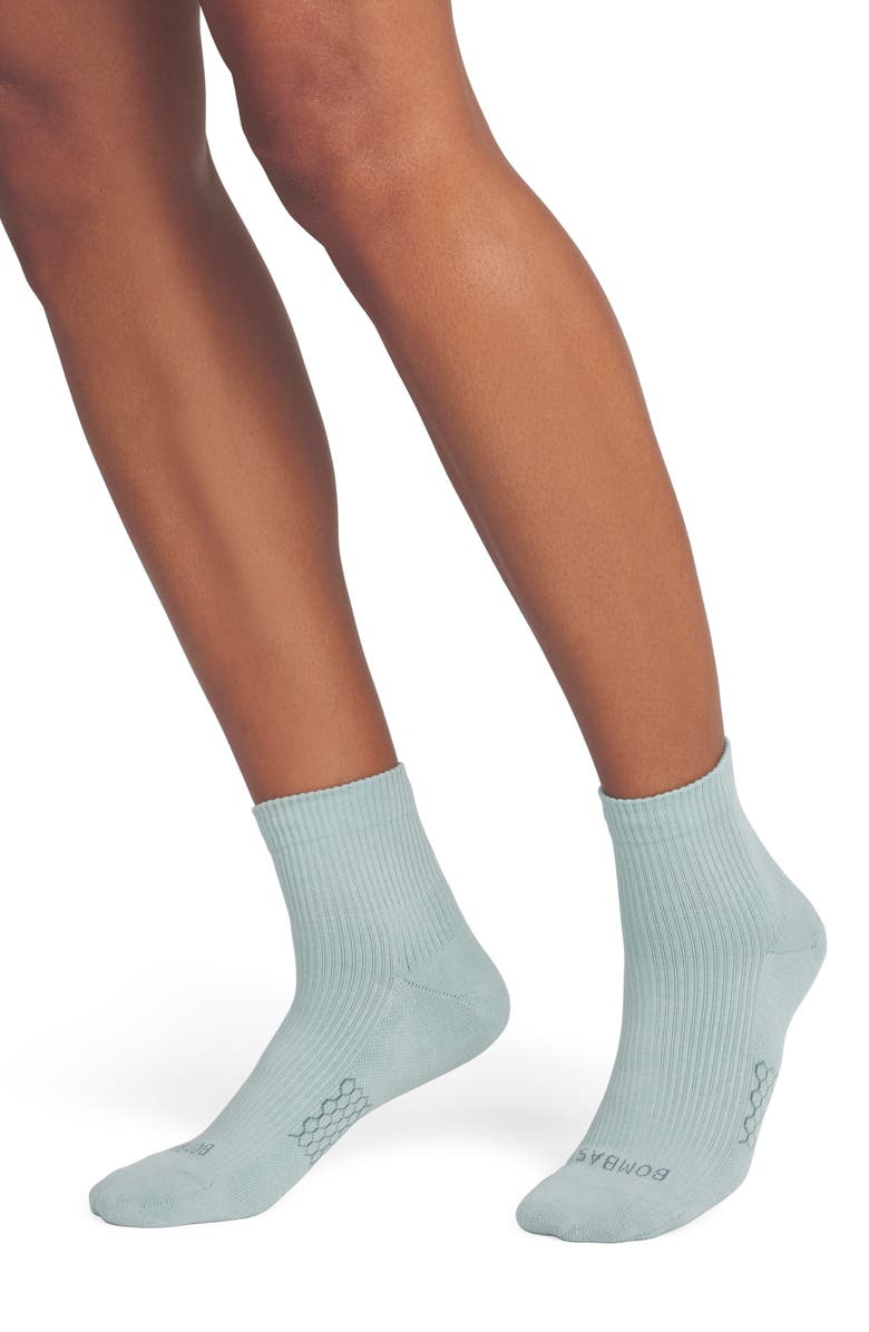 Bombas Solid Modern Rib Quarter Socks, Main, color, Misty Sky