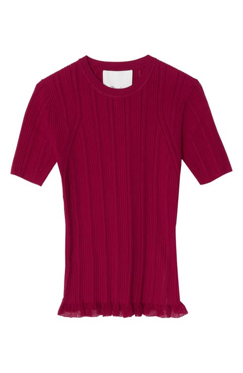 Variegated Rib Short Sleeve Crewneck Top