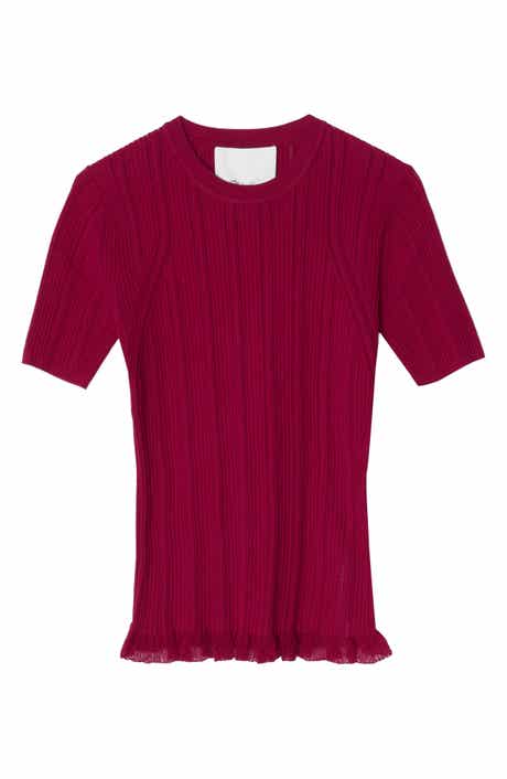 Variegated Rib Short Sleeve Crewneck Top