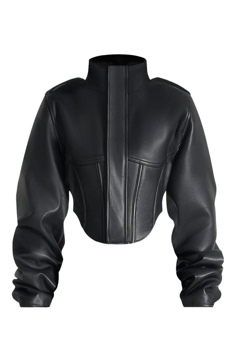 Manière De Voir Solange Tacked Sleeve Corset Jacket, Alternate, color, Black