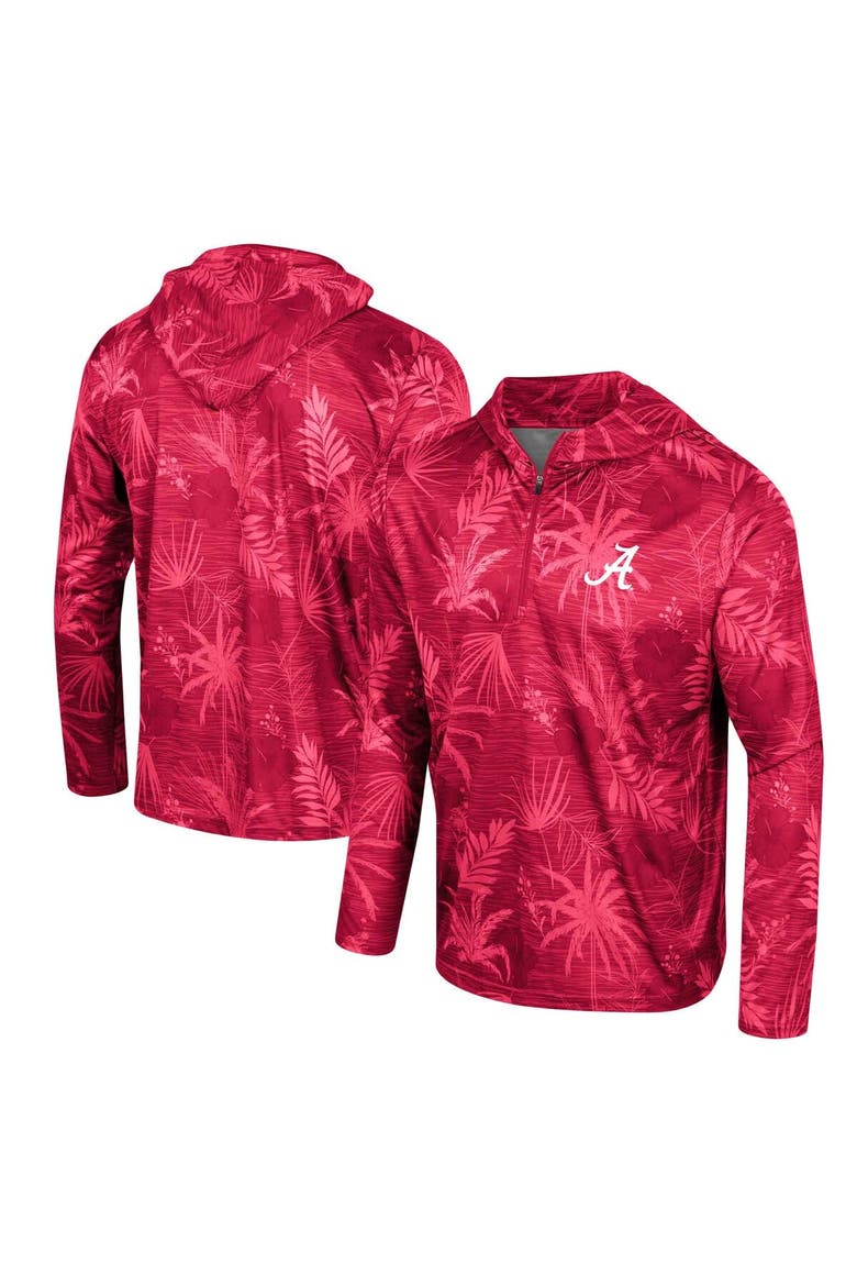 Men's Colosseum Crimson Alabama Crimson Tide Palms Printed Lightweight Quarter-Zip Hooded Top, Main, color, Crimson