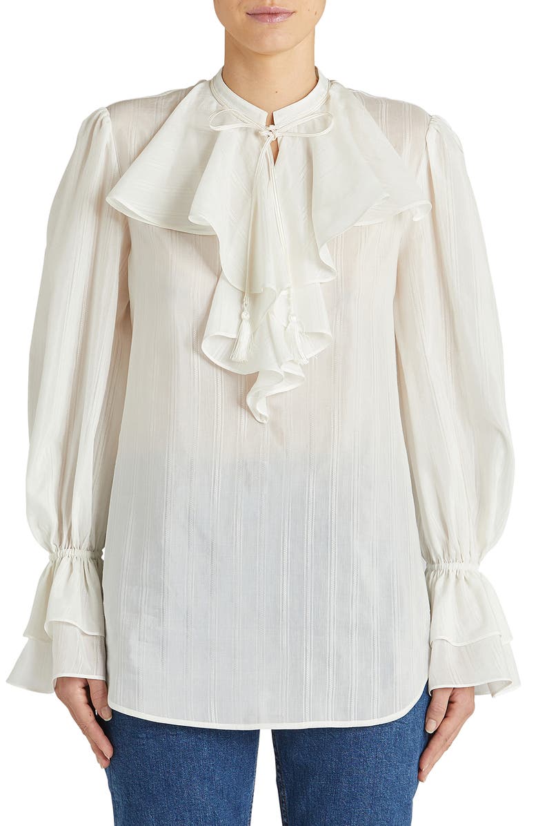 Etro Nashville Ruffle Neck Cotton & Silk Blouse, Main, color, 