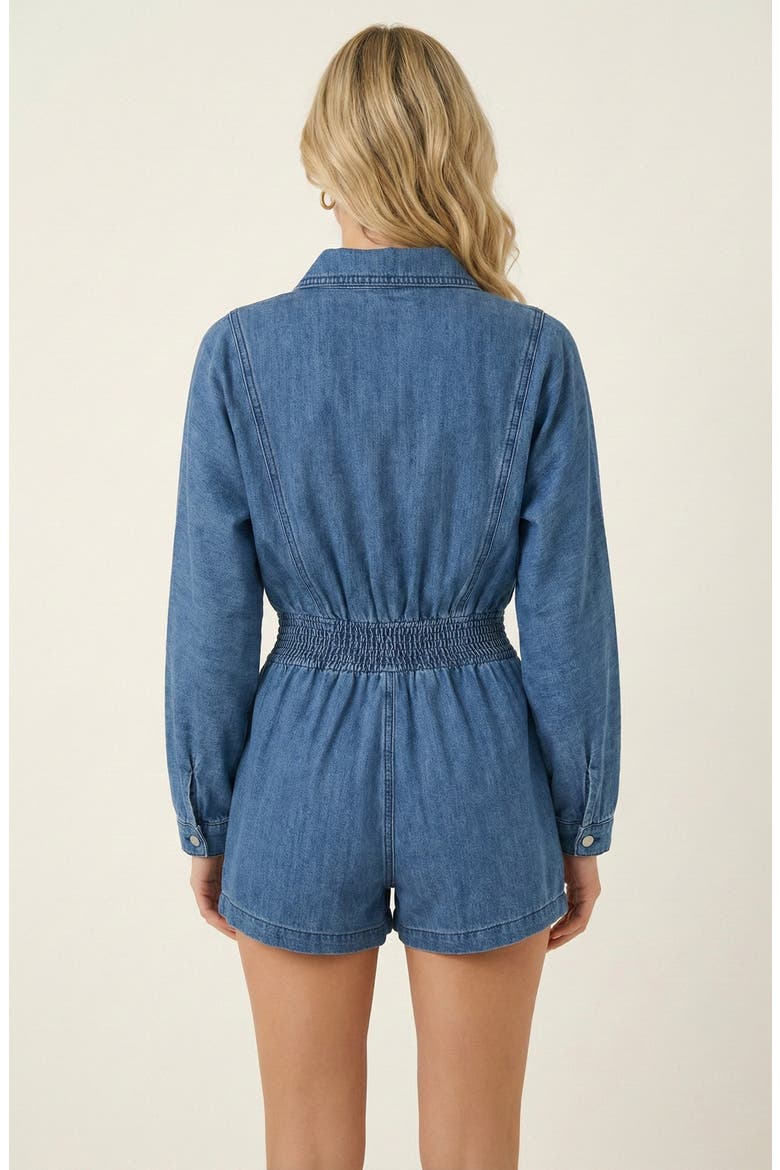 Zip Front Romper with Smocked Waist and 3/4 Sleeves, Alternate, color, Blue