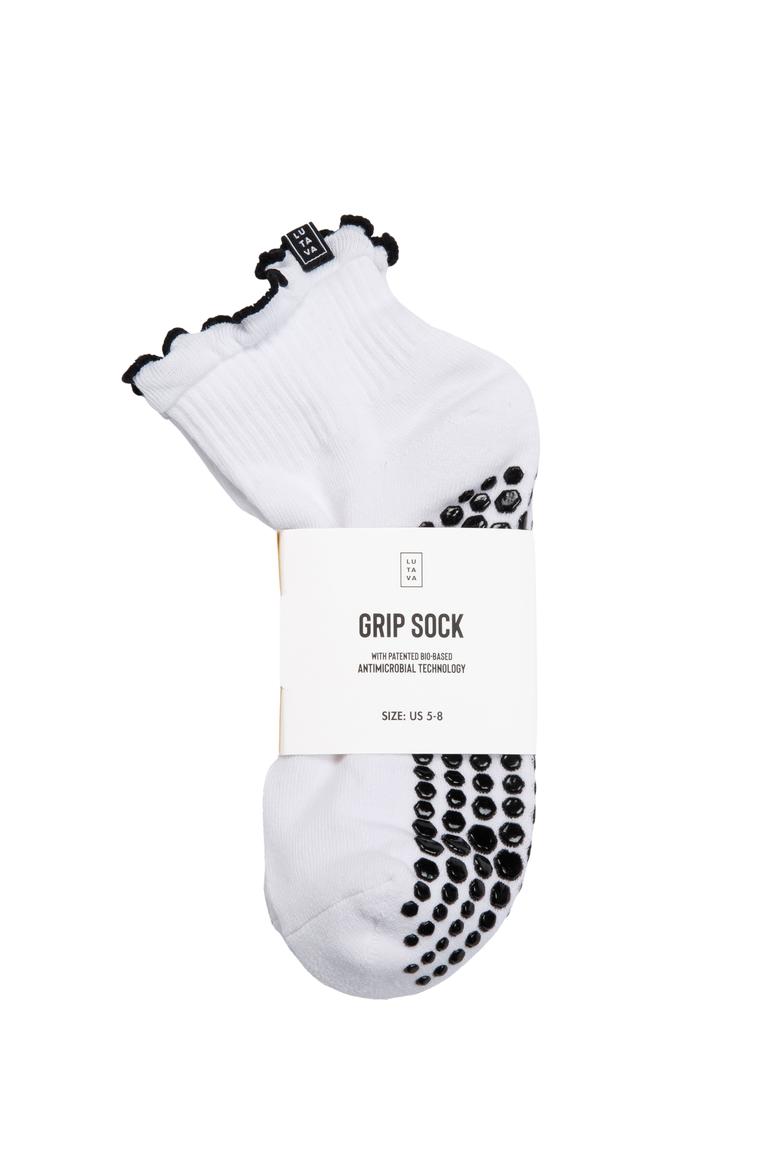 Antimicrobial Grip Sock- White Ruffle Black Grip, Main, color, White